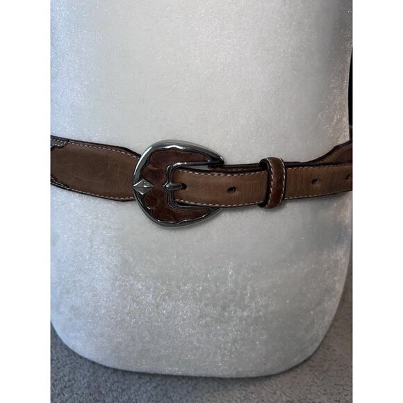 TONY LAMA Mens Cognac Nubuck Diamond Silver Studs Silver Buckle Belt - Picture 4 of 12